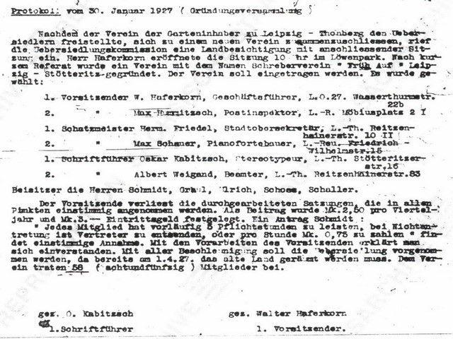 Das Protokoll der Gründungsversammlung unseres Vereins